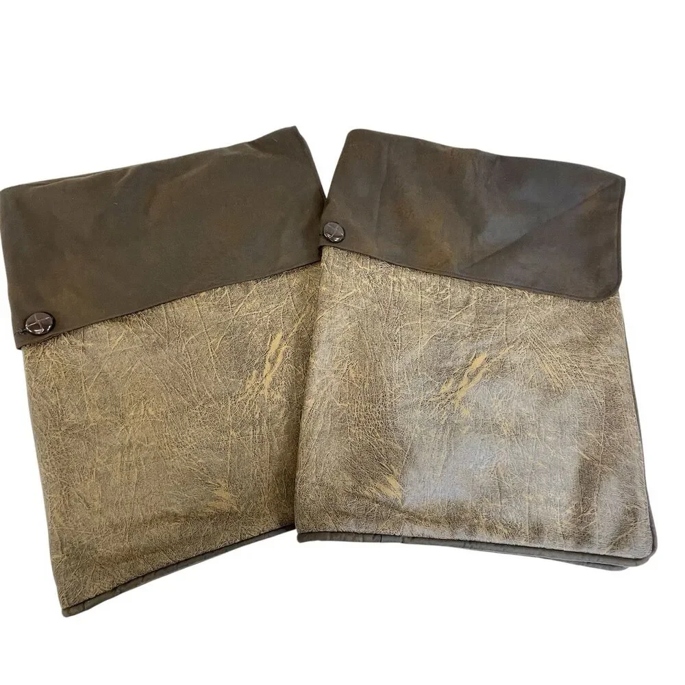 2 HiEnd‎ Accents Lodge King Pillow Shams Rustic Cabin Faux Leather Suede. Button
